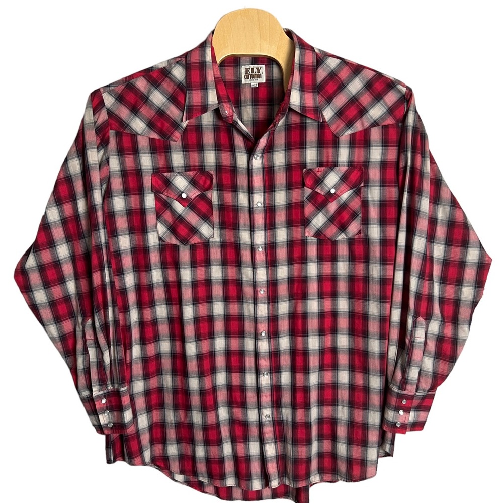 Ely Cattleman Tall Man Western Red‎ Plaid Pearl Snap Long Sleeve Shirt Size 3XLT